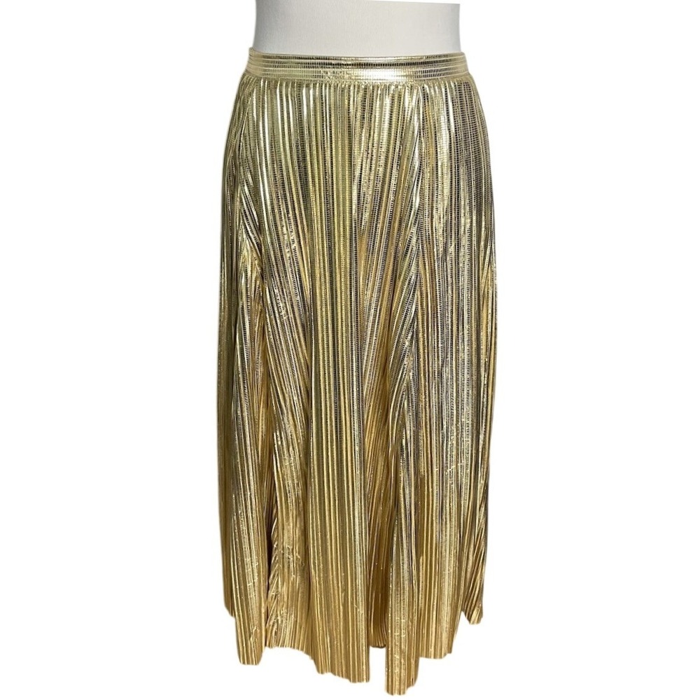 BY ANTHROPOLOGIE Gold Metallic Pleated Midi Skirt Glam Formal Size MP